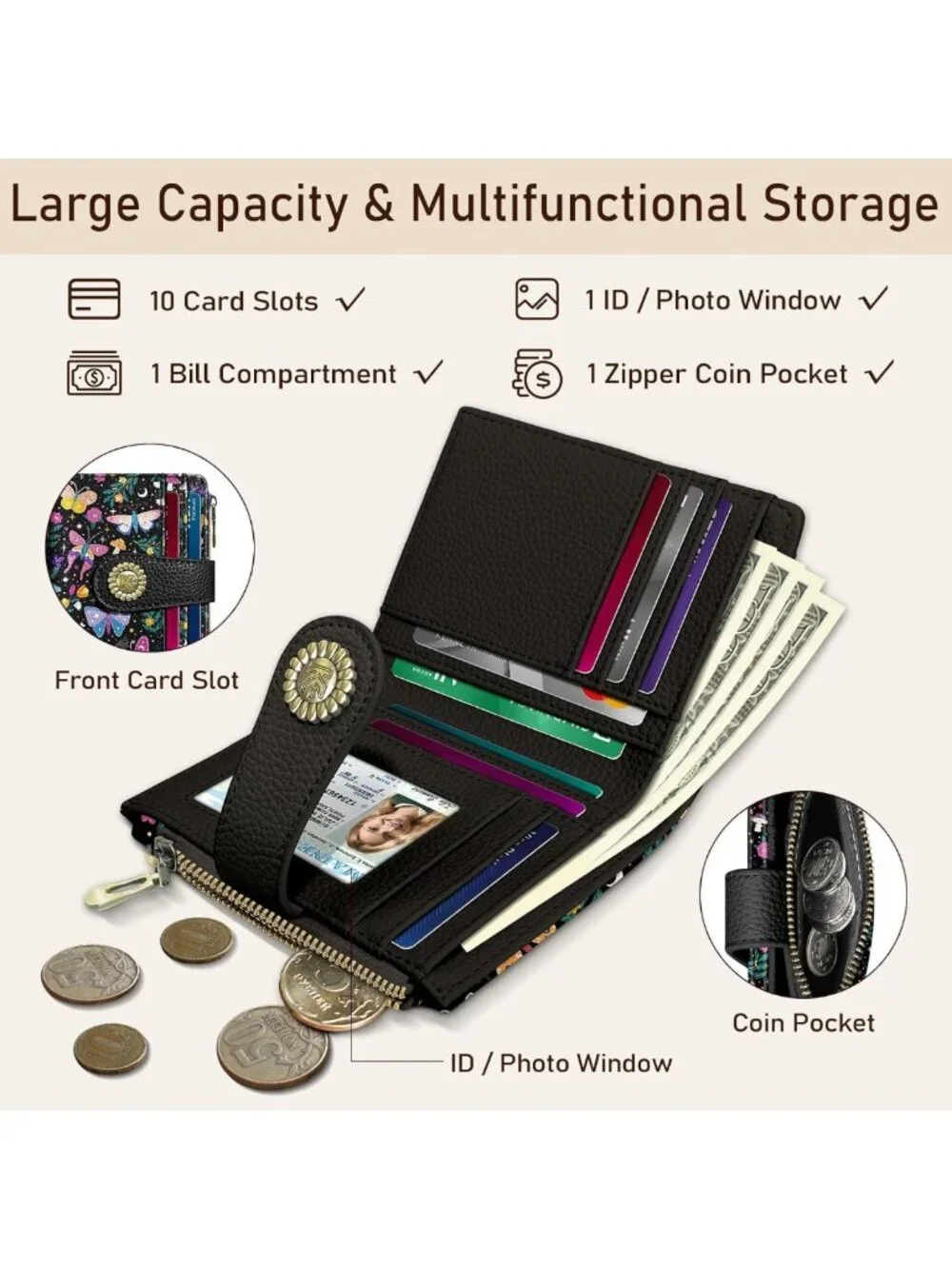 Chic Small RFID Women's Bifold Wallet with Zipper Coin Pocket - Stylish & Secure